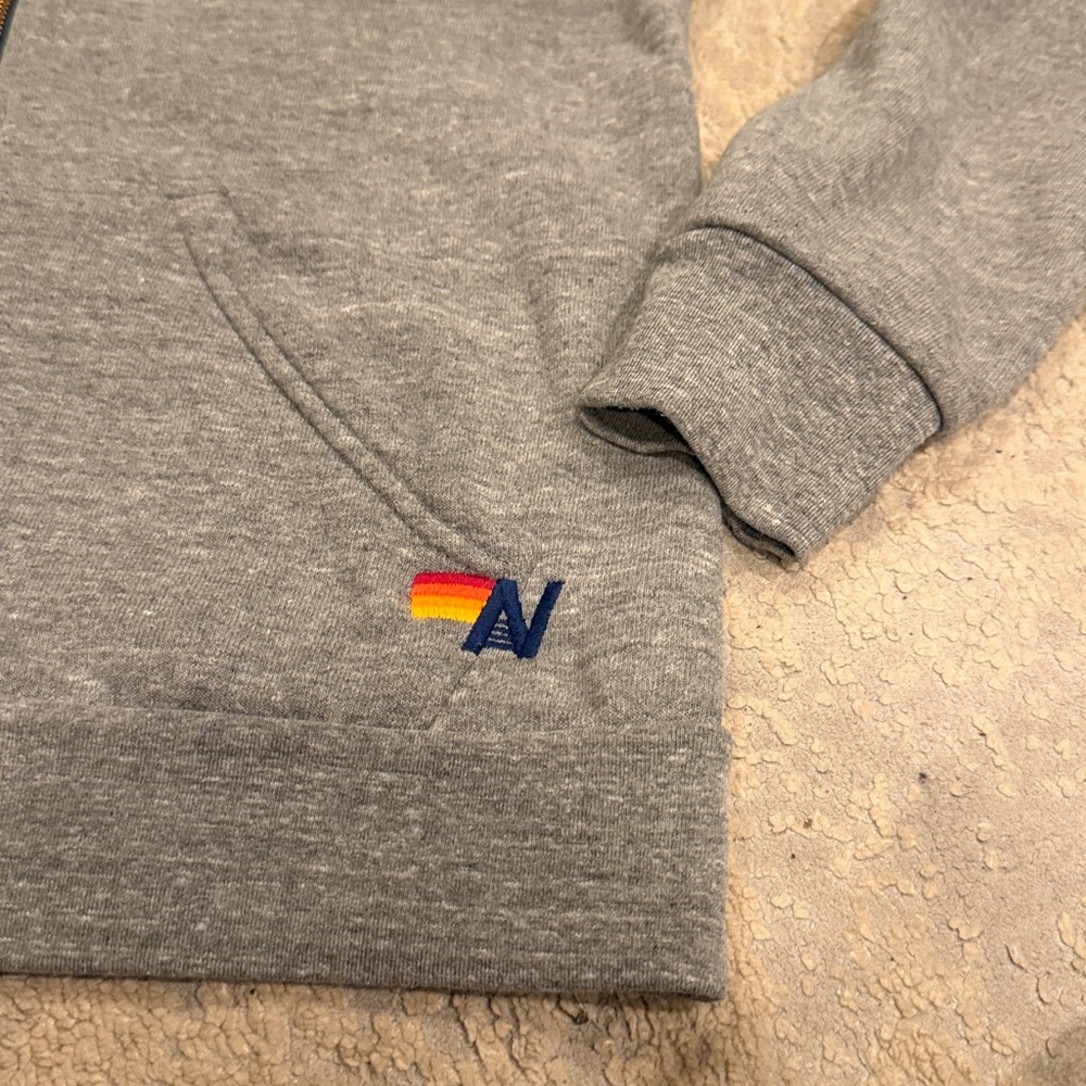 Aviator Nation Gray Zip Hoodie with Blue Stripe Accents - Picture 3 of 9